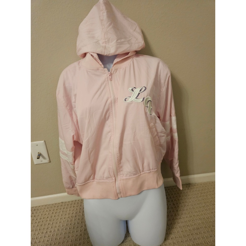 LF The Brand Windbreaker Jacket Women Medium Pink Excellent Hooded Varsity Y2K
